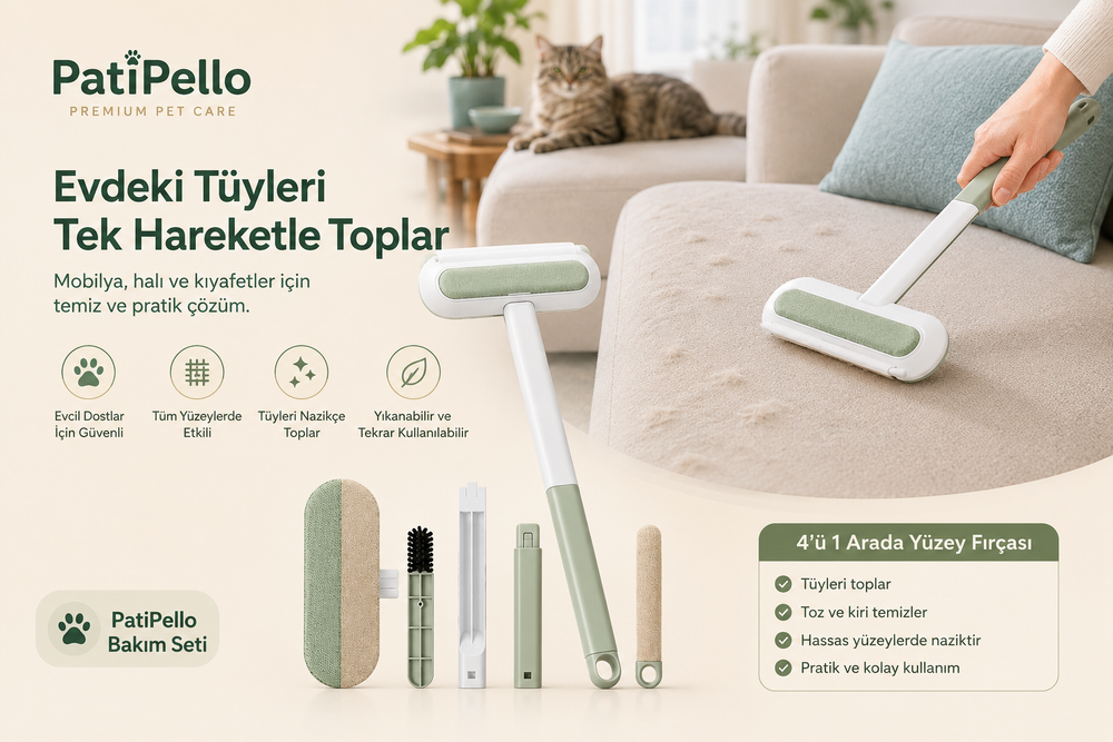 PatiPello 4ü 1 Arada Tüy Temizleme Fırçası
