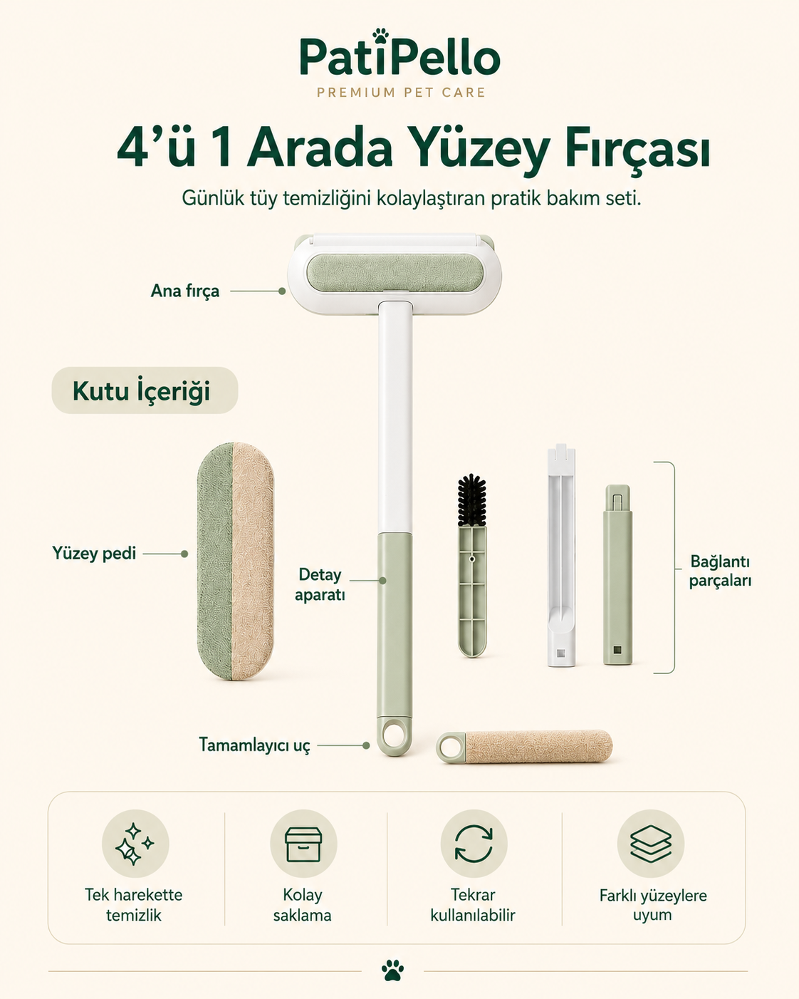 PatiPello 4ü 1 Arada Tüy Temizleme Fırçası