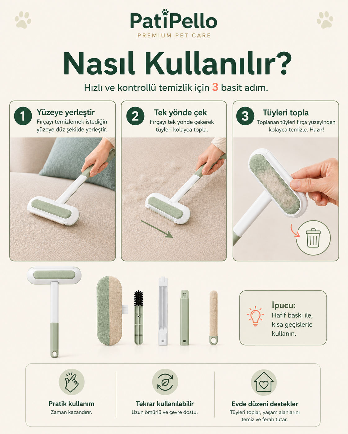 PatiPello 4ü 1 Arada Tüy Temizleme Fırçası