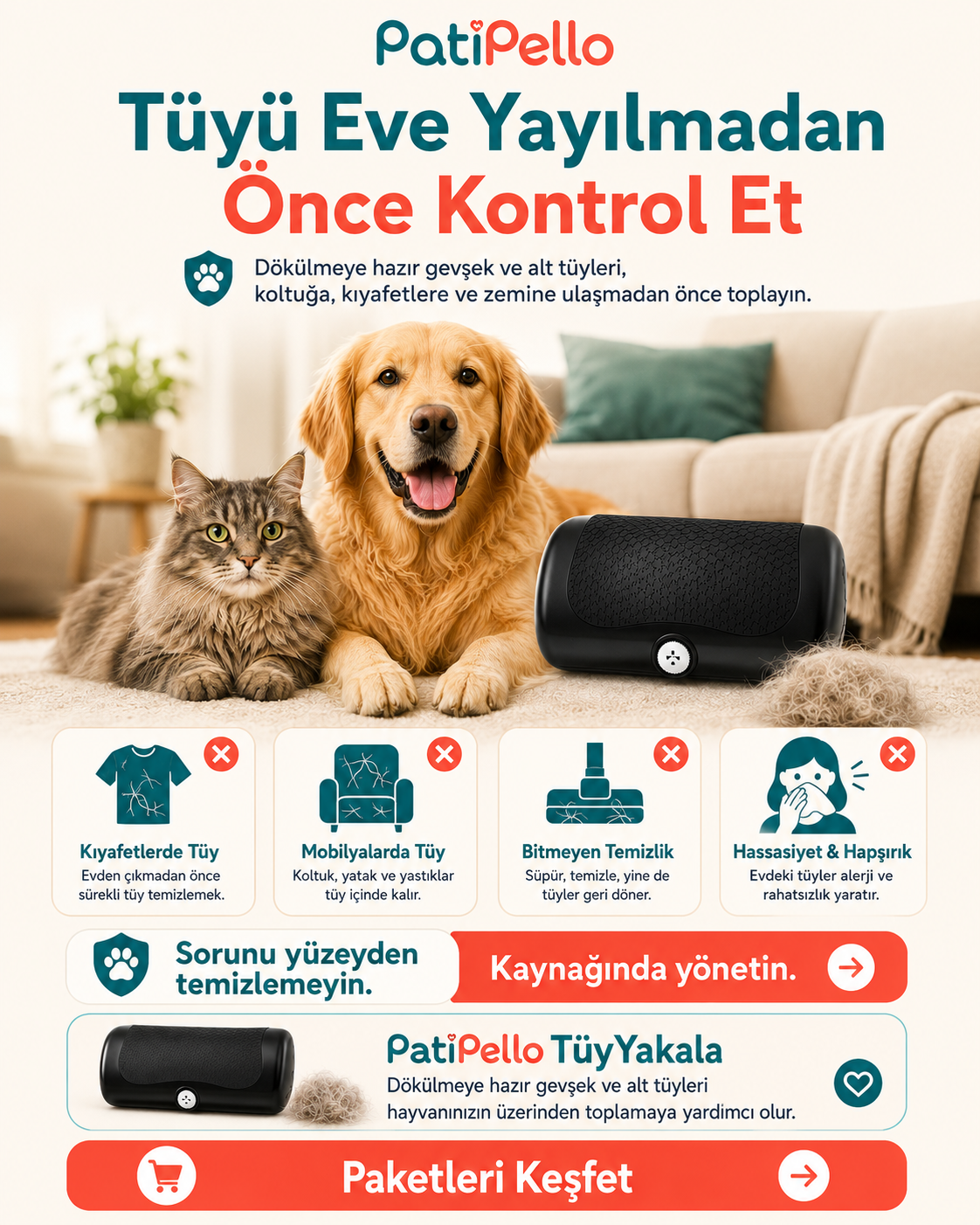 PatiPello TüyYakala Alt Tüy Tarağı
