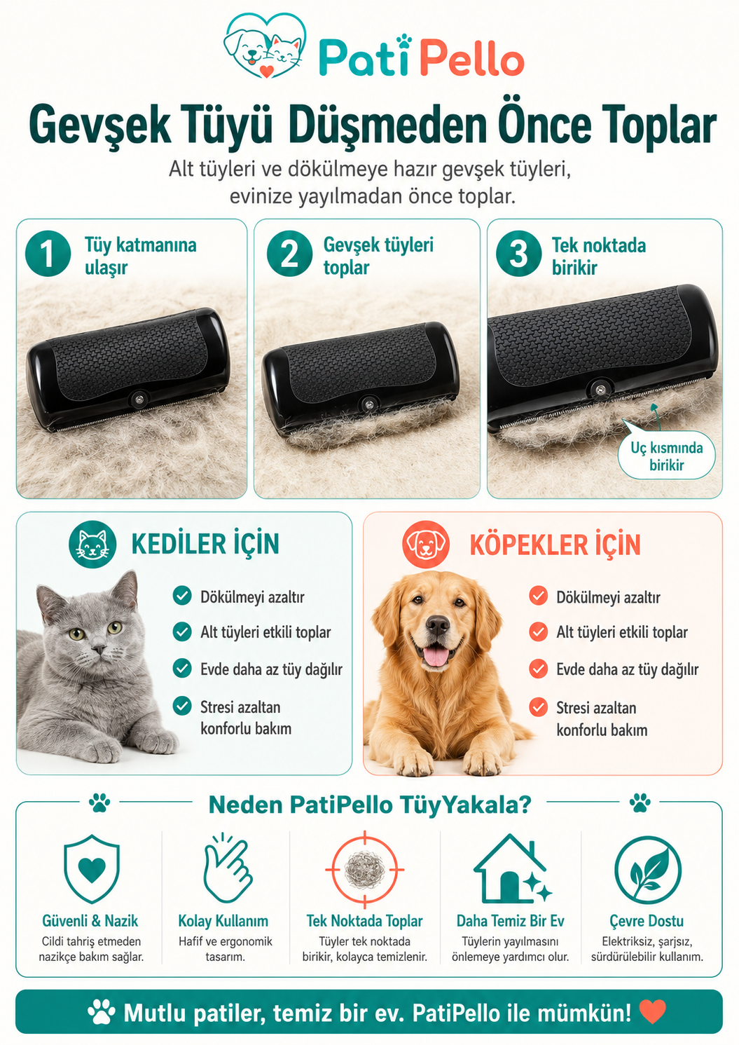PatiPello TüyYakala Alt Tüy Tarağı